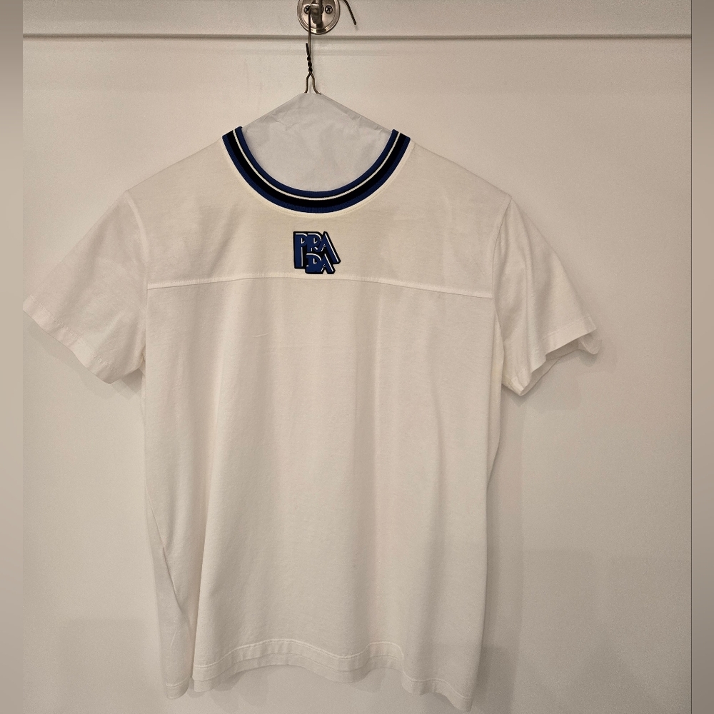 Prada White T-Shirt with Blue Logo